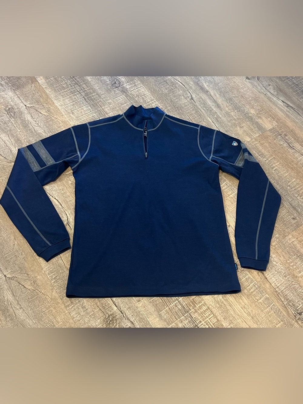 Kuhl Men's large Navy Long Sleeve Quarter-Zip Pullover with Gray Accents
